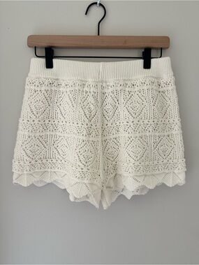 a new day Cream Crochet High-Waist Knit Shorts Coastal Bridal Boho